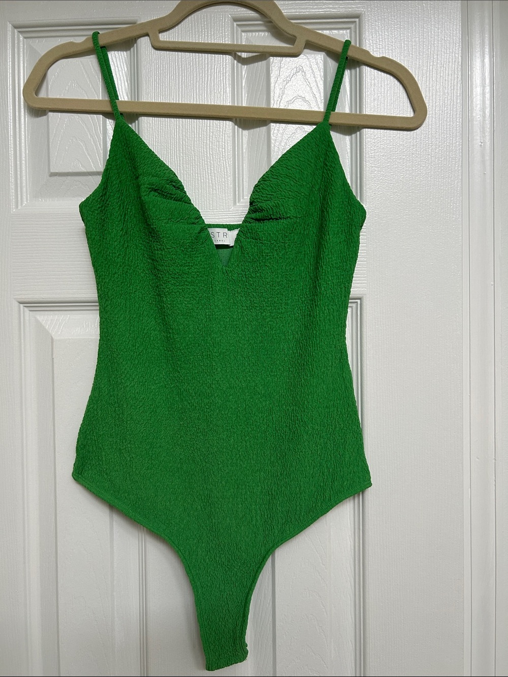 Astr Green Textured One-Piece Bodysuit with Slim Straps